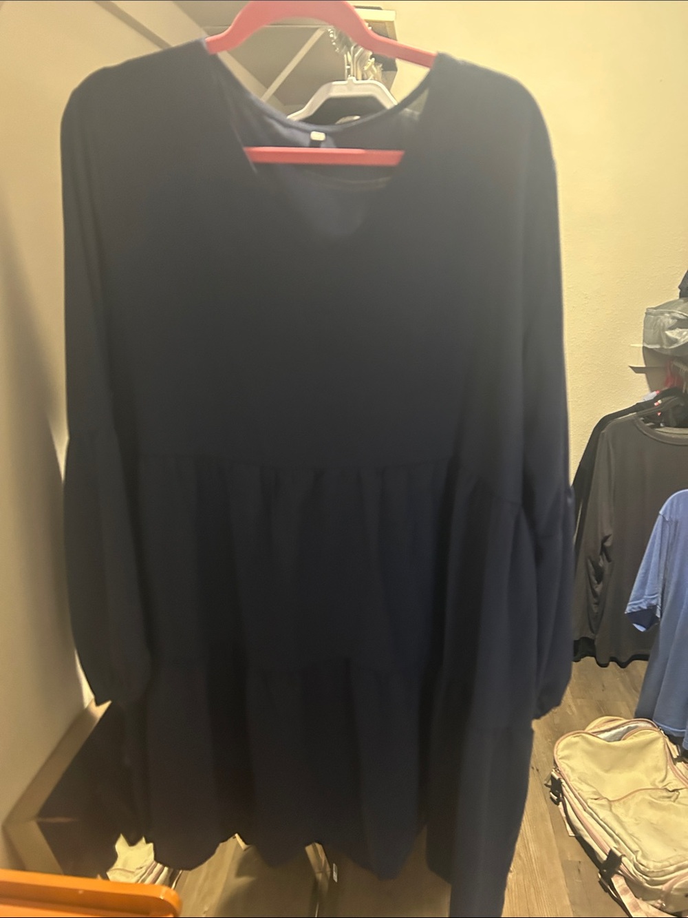 Navy Tiered Long Sleeve Dress